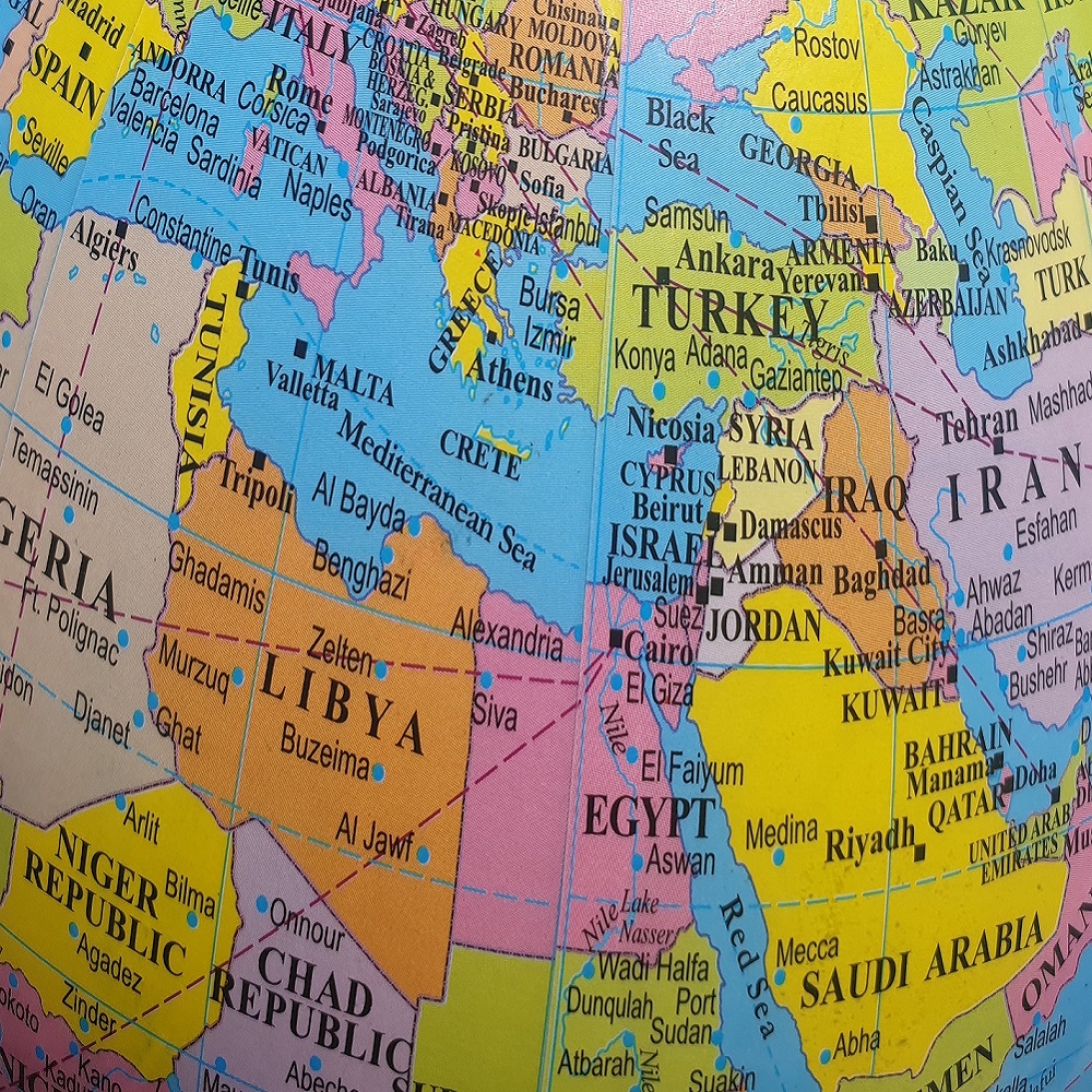 Carte du Moyen-Orient et de l'Afrique du Nord.