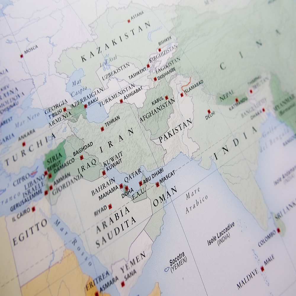 Map of the Middlea East, South Asia and China