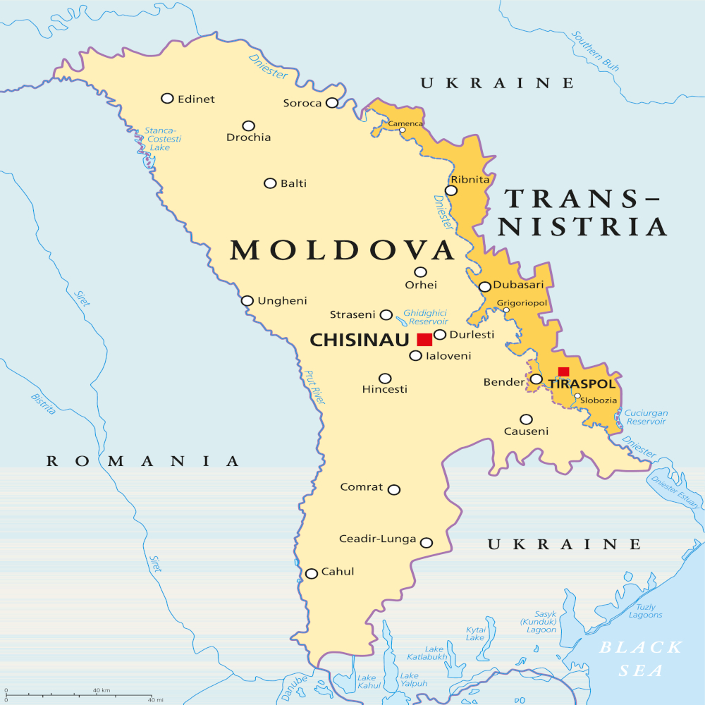 Moldawien und Transnistrien, politische Karte.