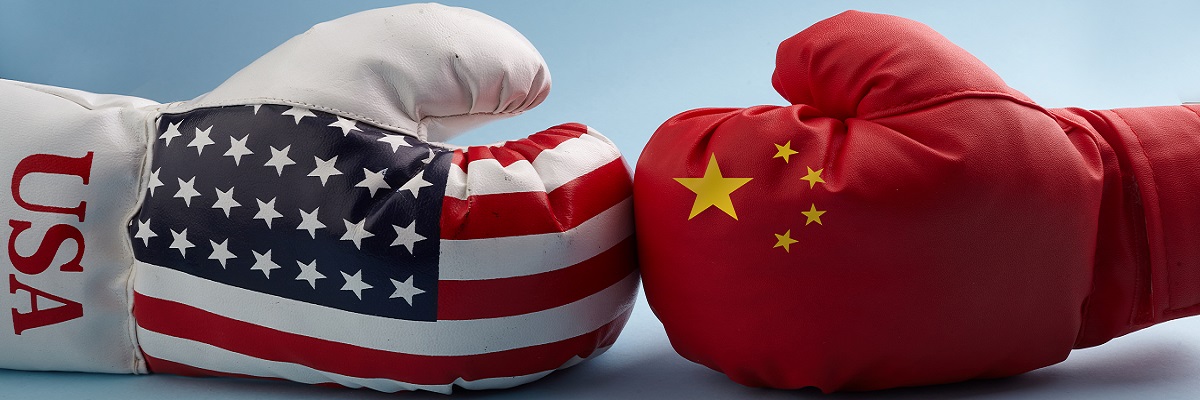 Konzept des Handelskrieges zwischen den USA und China.					