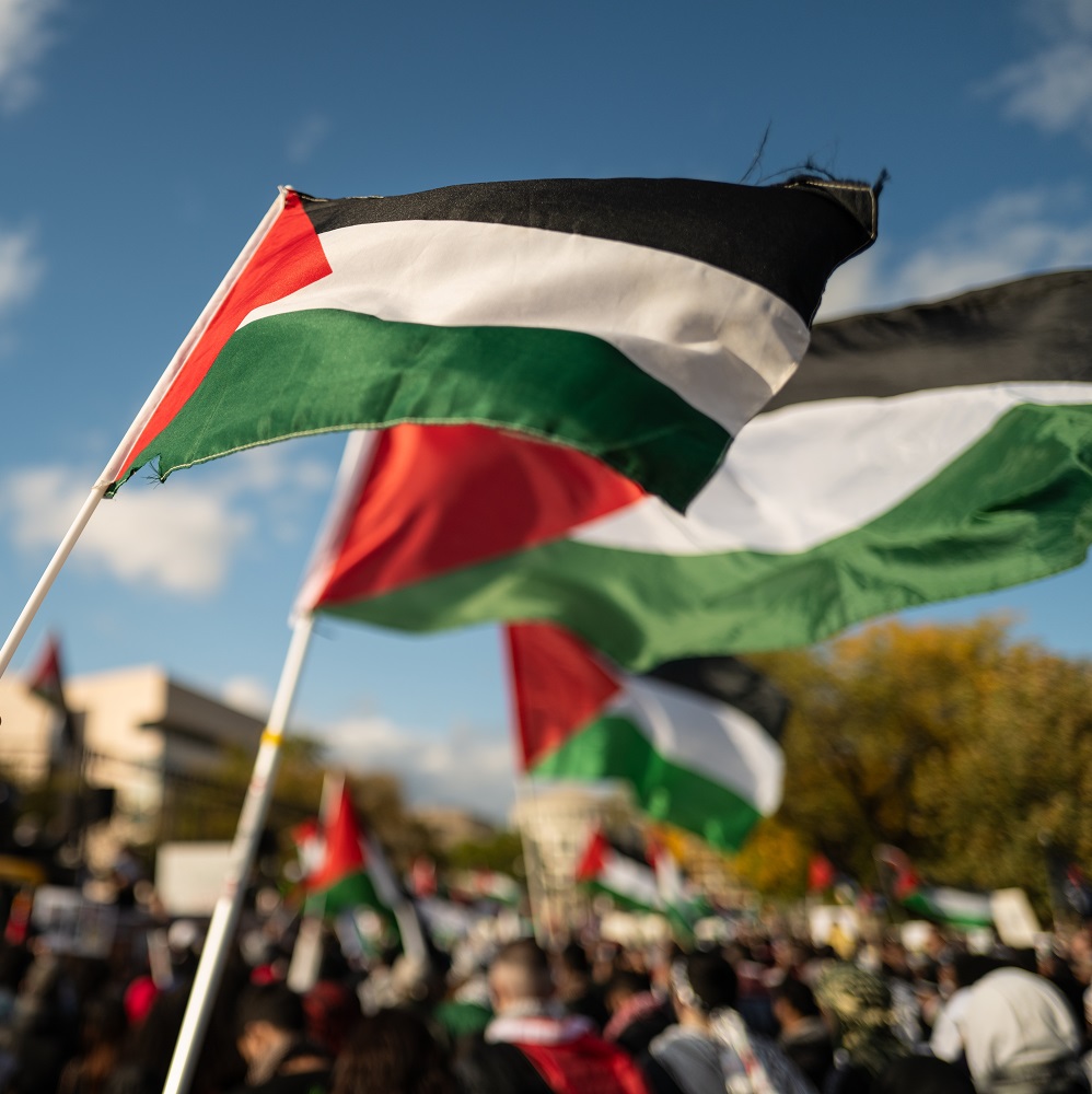 Washington DC, EE. UU. - 21 de octubre de 2023: Manifestantes pro palestinos y antiisraelíes.					