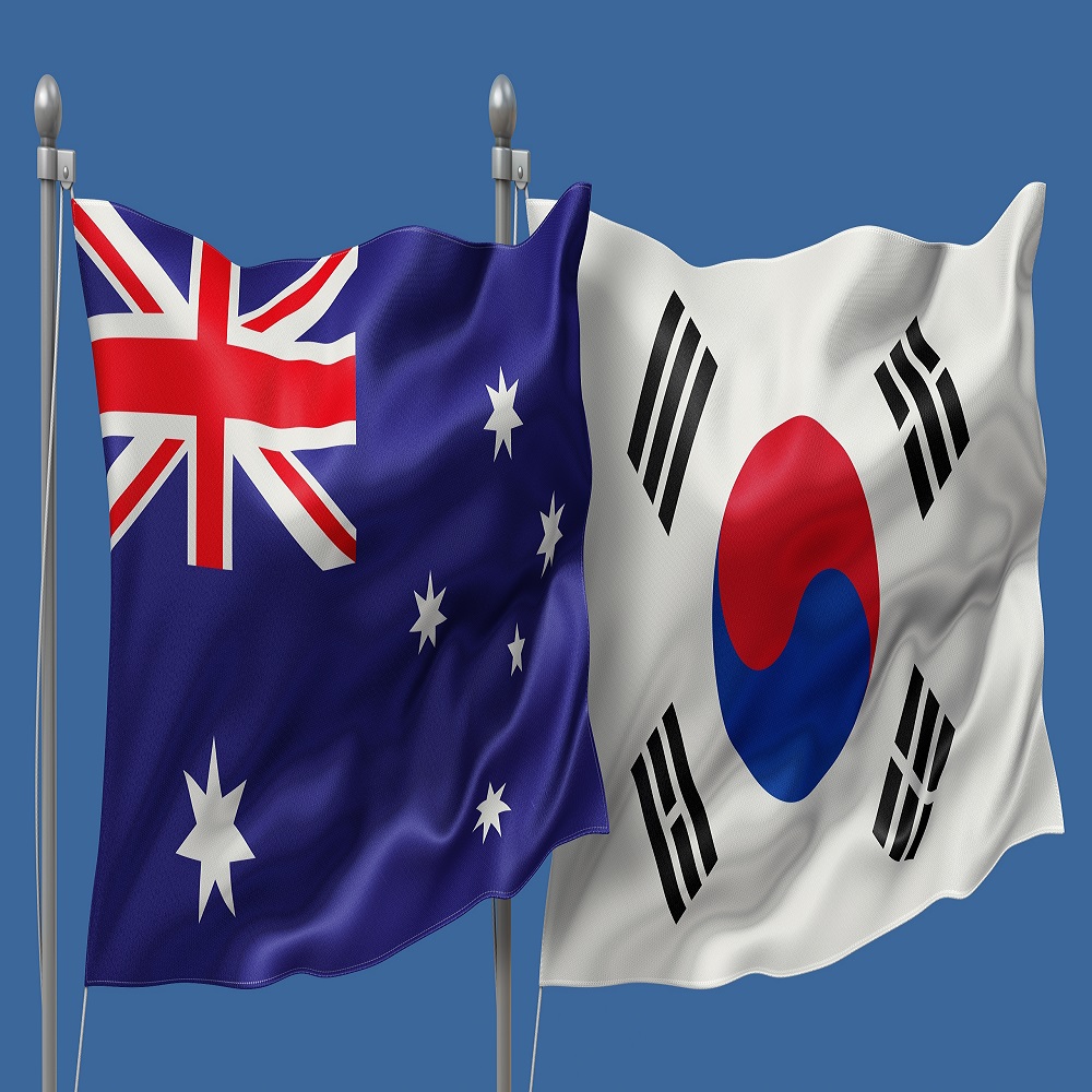 Australian flag and South Korean flag					