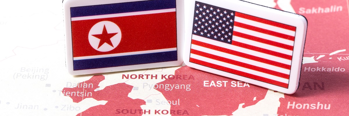 USA und Nordkorea. Konzeptkampf, Krieg, Geschäftswettbewerb, Gipfel					