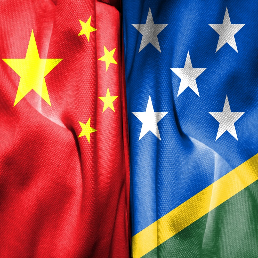 The Chinese flag and the flag of the Solomon Islands					