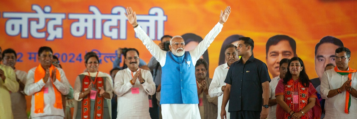 New Delhi, India - May 22, 2024: Prime Minister Narendra Modi addressing the first round of elections in New Delhi in Dwarka