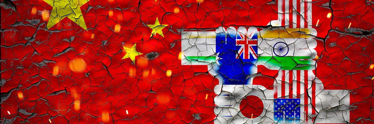 japan, australia, usa and india friendship against china, Quad plus countries flags Quad plus countries flags over china flag, Quad plus countries, Quadrilateral Security Dialogue