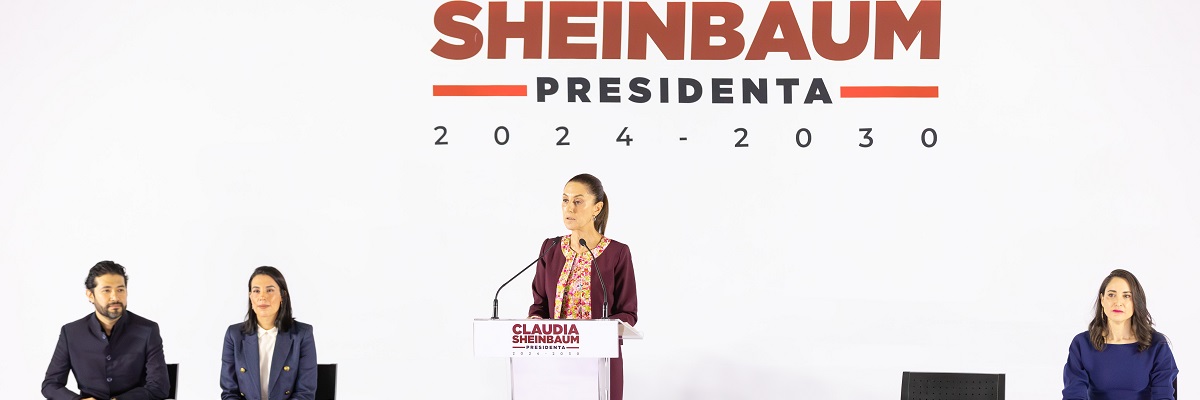 Mexico City, Mexico. July 18, 2024: Claudia Sheinbaum, new Mexican president, announces new cabinet members. Marath Bolaños, Josefina Rodríguez Zamora and Claudia Curiel de Icaza.