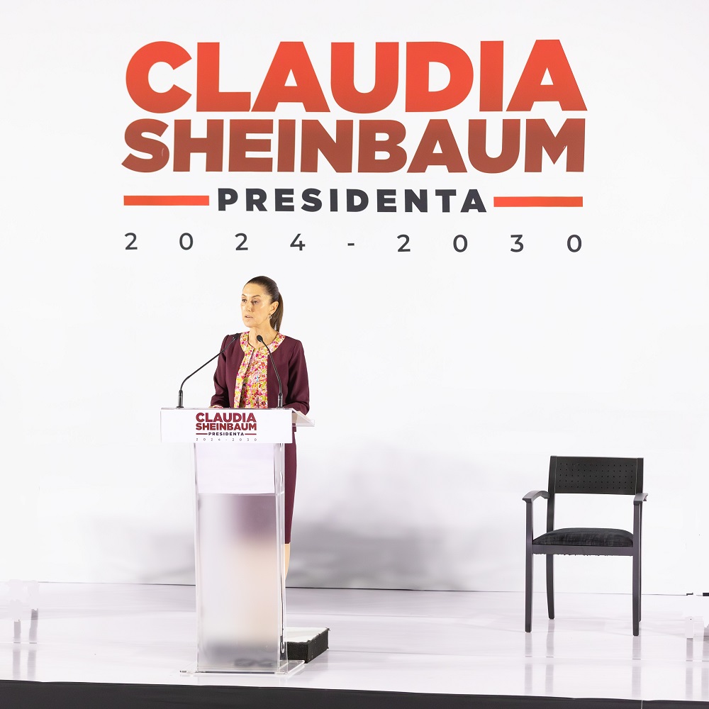 Mexico City, Mexico. July 18, 2024: Claudia Sheinbaum, new Mexican president, announces new cabinet members. Marath Bolaños, Josefina Rodríguez Zamora and Claudia Curiel de Icaza.