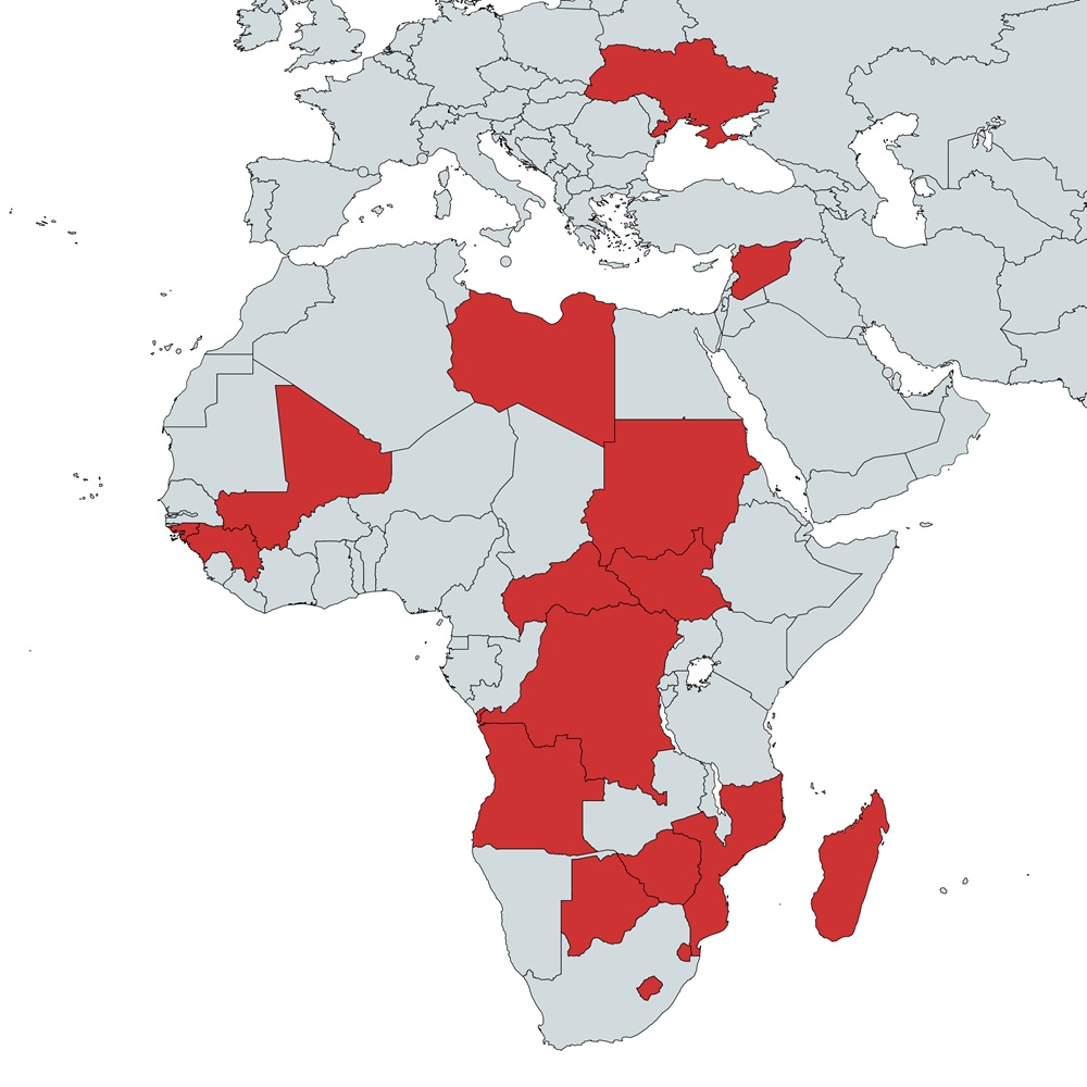 Map Countries where the Wagner Group has been active