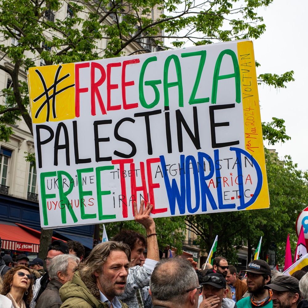 Paris, France, Europe, May 01, 2024, pro-Palestinian demonstrator at the Paris procession on May 1