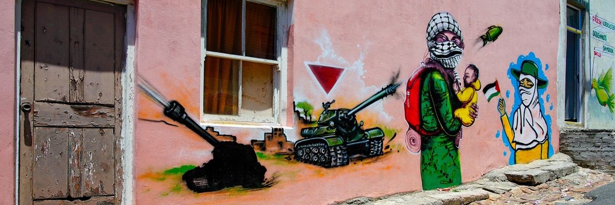 Cape Town, Western Cape, South Africa - December 10 2023: Pro- Palestinian murals in solidarity with Gaza murals in Bo Kaap district