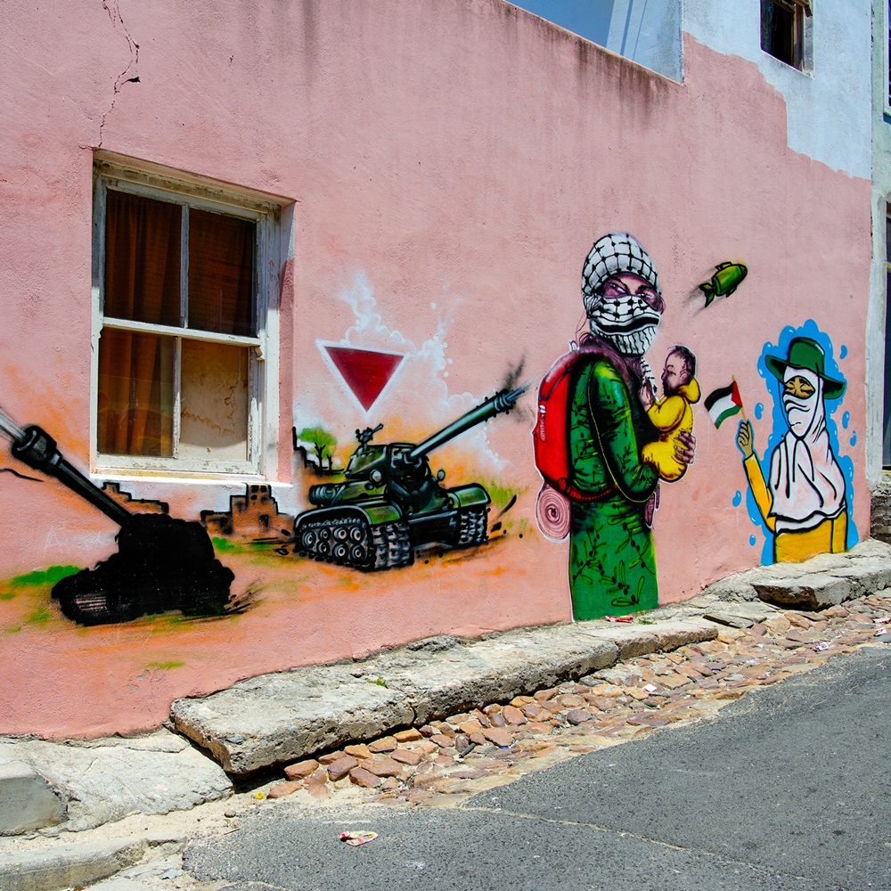 Cape Town, Western Cape, South Africa - December 10 2023: Pro- Palestinian murals in solidarity with Gaza murals in Bo Kaap district