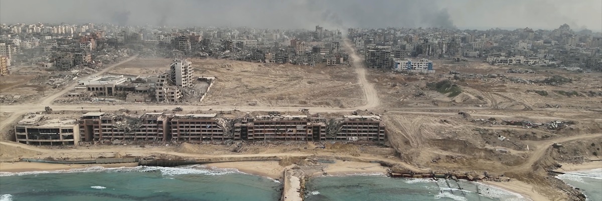 Gaza en guerra, ciudad destruida por ataques de las FDI, vista aérea rara Vista de drones sobre el norte de Gaza en la guerra con Israel. Gaza-20 de marzo de 2024