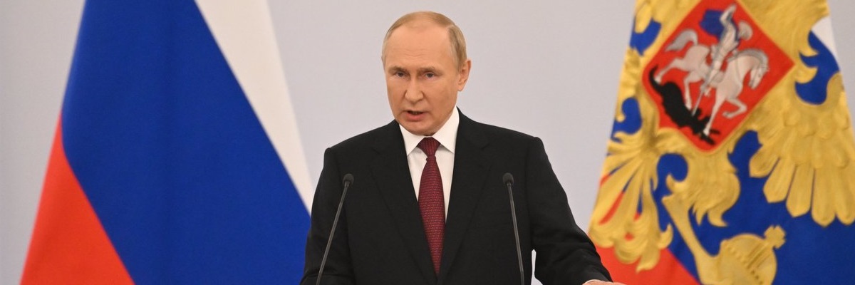 8 November 2022 Vladimir Putin during a speech at the ceremony of signing agreements on the annexation of the DPR, LPR, Zaporozhye, and Kherson regions to Russia. Attribution to: Council.gov.ru (http://council.gov.ru/events/news/138807/)