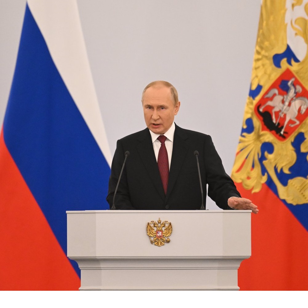 8 November 2022 Vladimir Putin during a speech at the ceremony of signing agreements on the annexation of the DPR, LPR, Zaporozhye, and Kherson regions to Russia. Attribution to: Council.gov.ru (http://council.gov.ru/events/news/138807/)