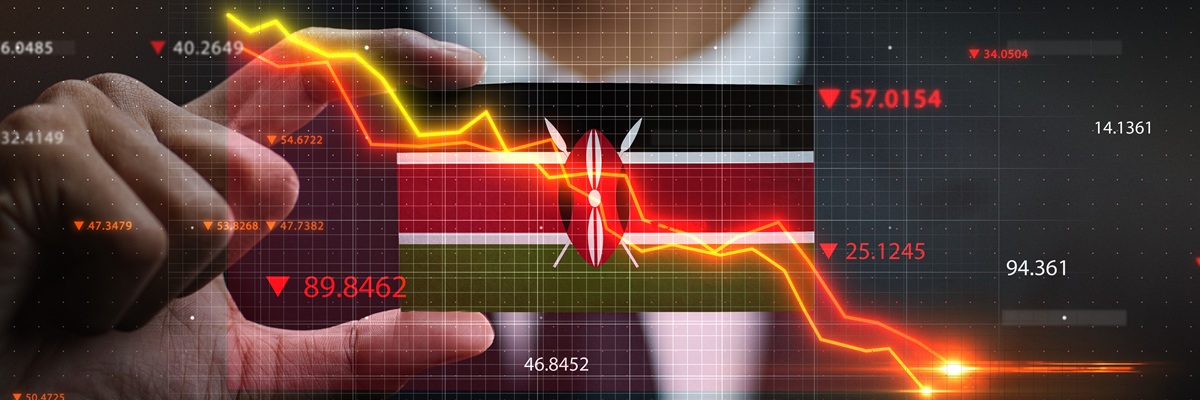 Graph Falling Down in Front Of Kenya Flag. Crisis Concept