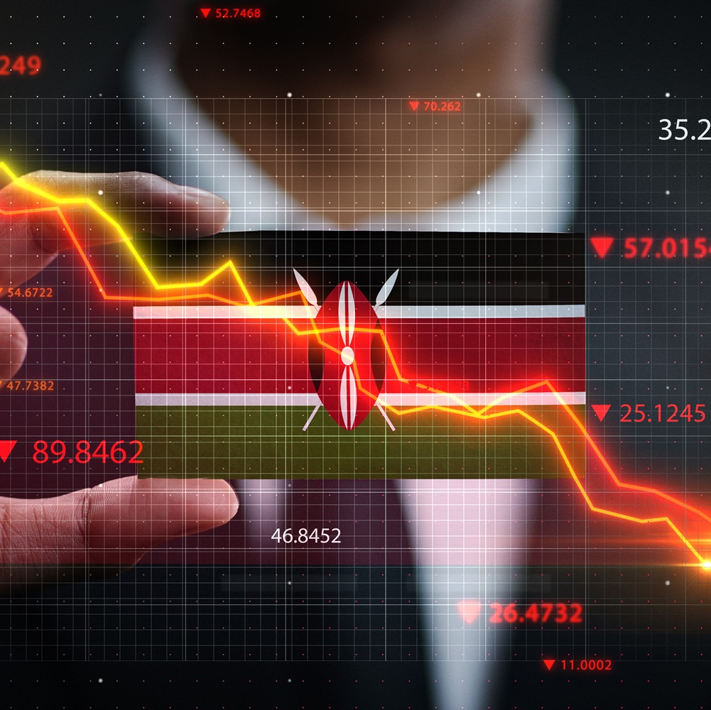 Graph Falling Down in Front Of Kenya Flag. Crisis Concept