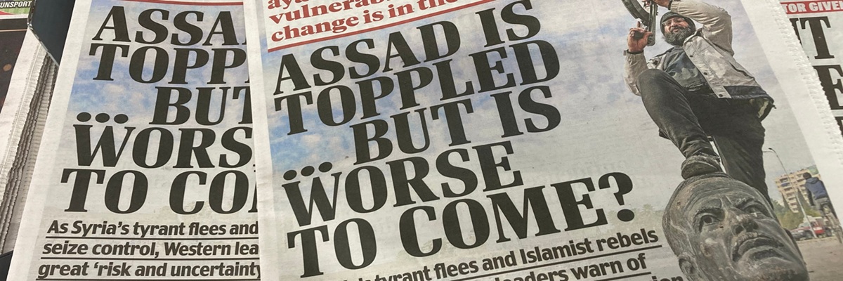 Newark on Trent , Nottinghamshire , UK 09 Dec 2024 : attitude of one British tabloid newspaper towards the political situation in Syria after the fall of Assad’s regime