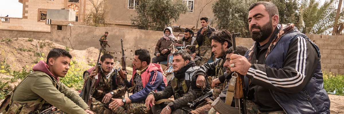 Baghouz, North east Syria, March, 15, 2019. Fighters from Raqqa belonging to the SDF Syrian Democratic Forces getting ready for the fight aganist IS.