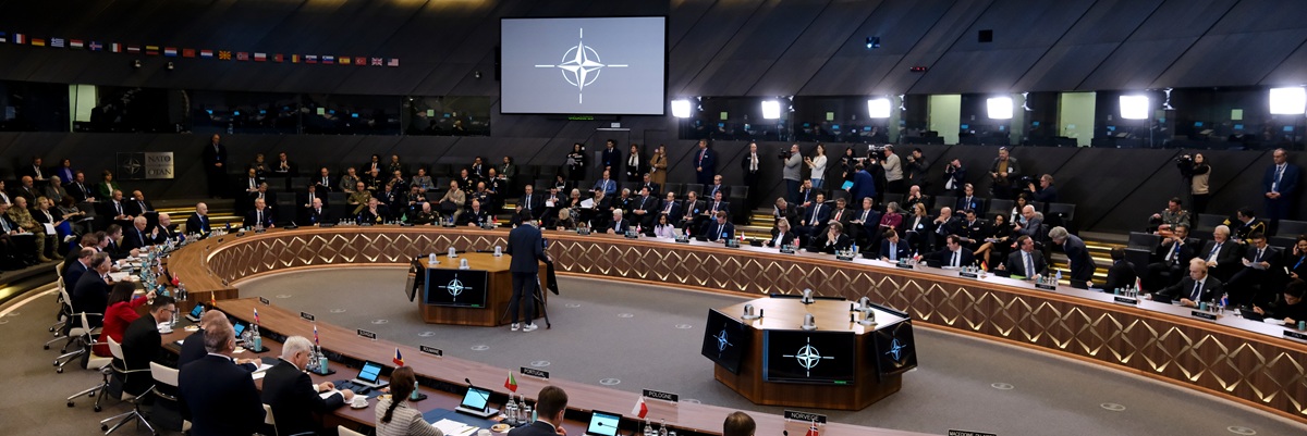 2023년 2월 14일 벨기에 브뤼셀 NATO 본부에서 이틀간 열린 동맹 국방장관 회의에서 NATO 국방장관 회의.