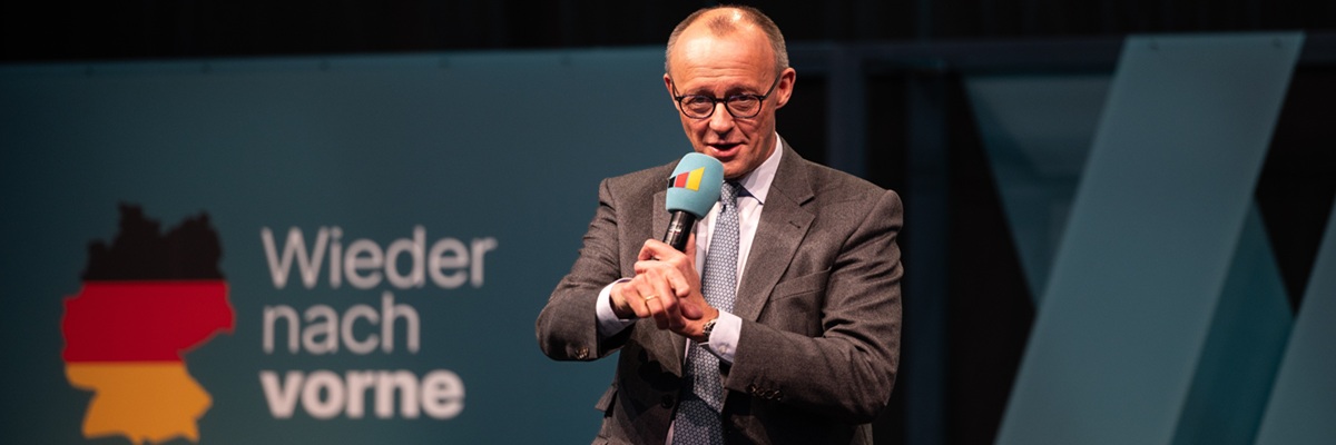 Flensburg, Germany, Jan. 20, 2025 CDU federal election campaign with Chancellor candidate Friedrich Merz and political celebrities from Schleswig-Holstein