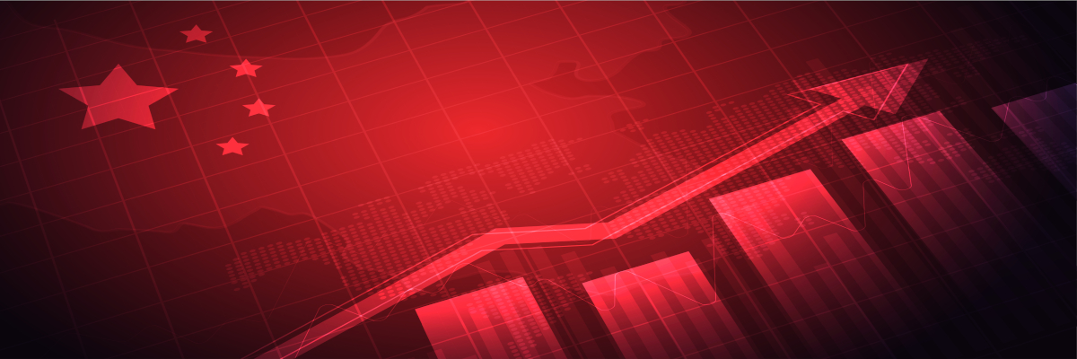 Growing chart against the background of the China flag candlestick graph Stock market exchange and graph chart business finance money investment on display board. vector design.