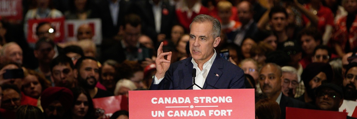 Canada's Liberal Party leader, Mark Carney, attends a federal election campaign rally at Sheraton Vancouver Airport Hotel in Richmond, British Columbia, Canada, on April 7, 2025.