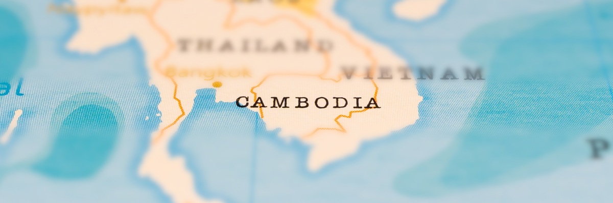 Cambodia in Focus on a Tilted Map.