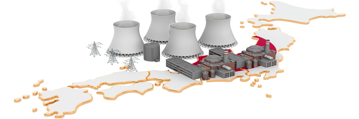 Centrales nucléaires au Japon, rendu 3D isolé sur fond blanc
