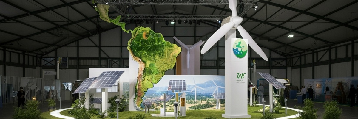 In an event center pavilion we see a brand activation that seeks to show what Latin America and its renewable energies will be like