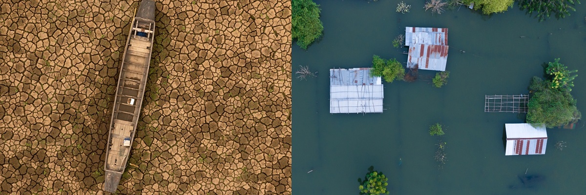 Comparison of Drought and flood metaphor for climate change and extreme weather.