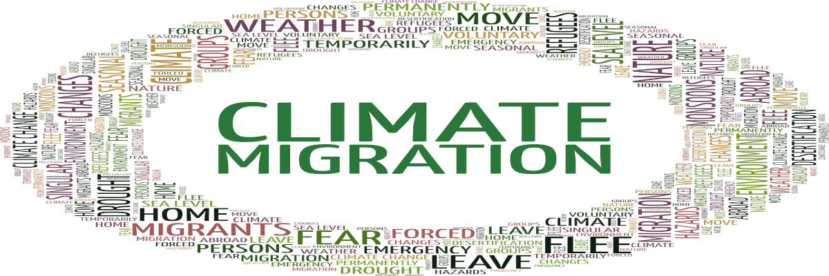 Climate migration vector illustration word cloud isolated on a white background.