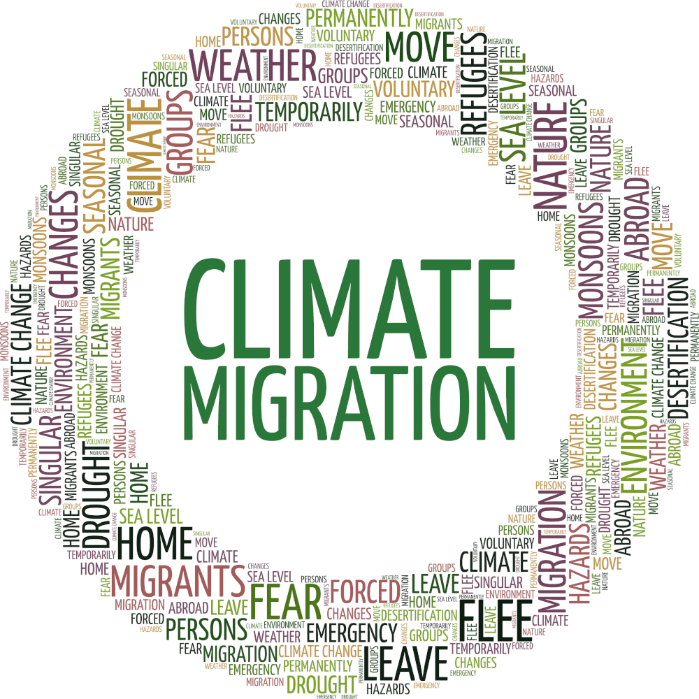 Climate migration vector illustration word cloud isolated on a white background.