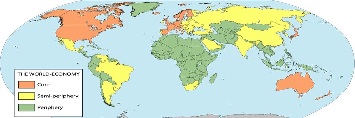 Classification of the countries according to the world-system analysis of I. Wallerstein: core, semi-periphery and periphery.
