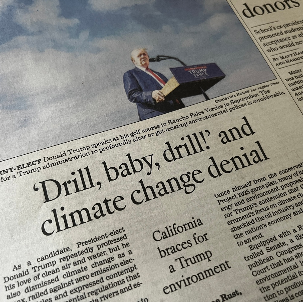 Los Angeles, CA USA - May 23 2025 : Donald Trump on Climate Change, Drill Baby Drill 