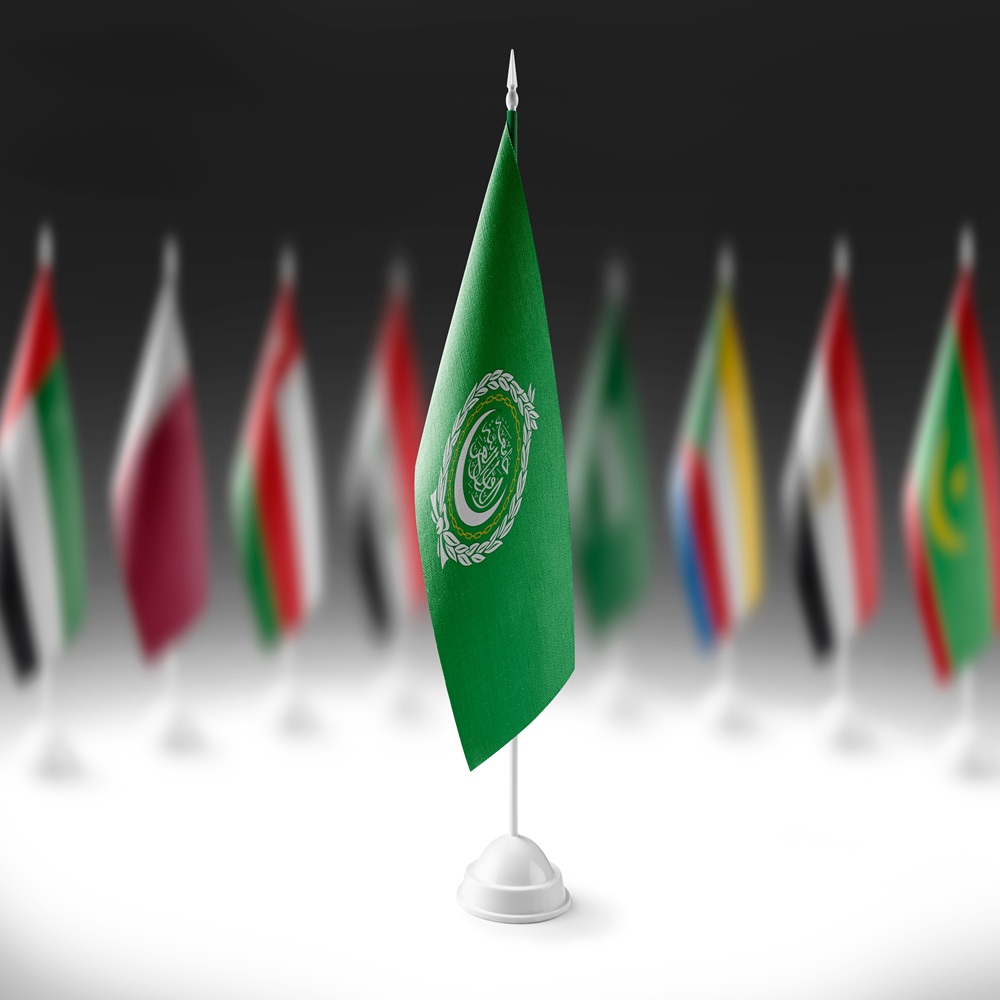 The national flag of the Arab League on the background of flags of other countries