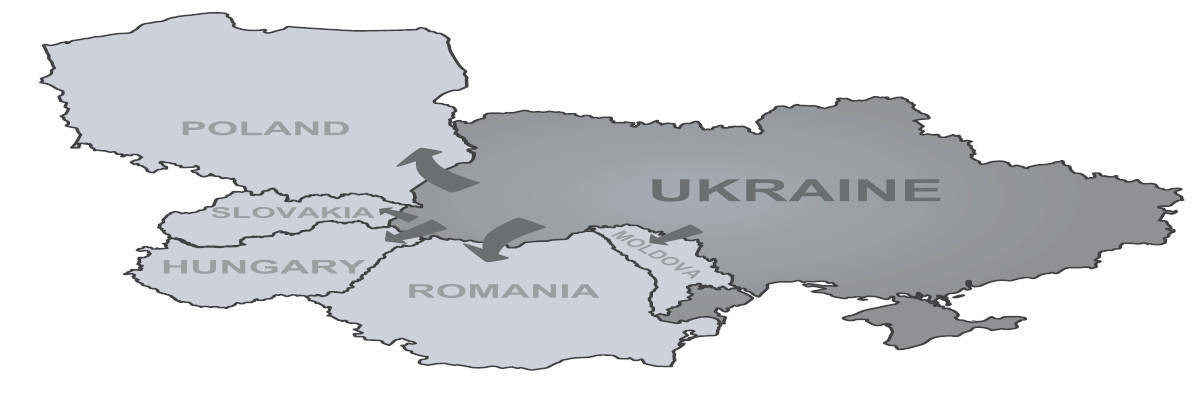 Ukraine refugees map to neighbors countries. vector