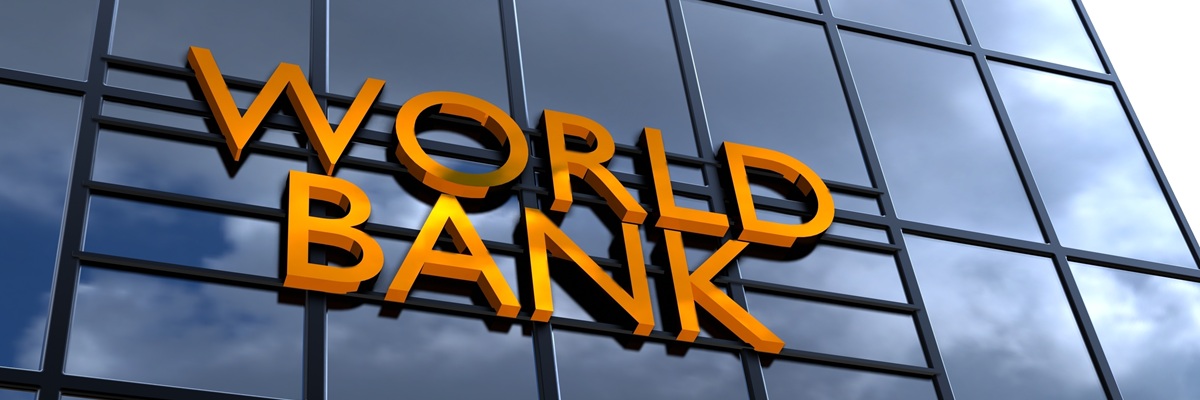 Glass world bank building. Financial concept. Golden inscription bank. Banking. 3D render.