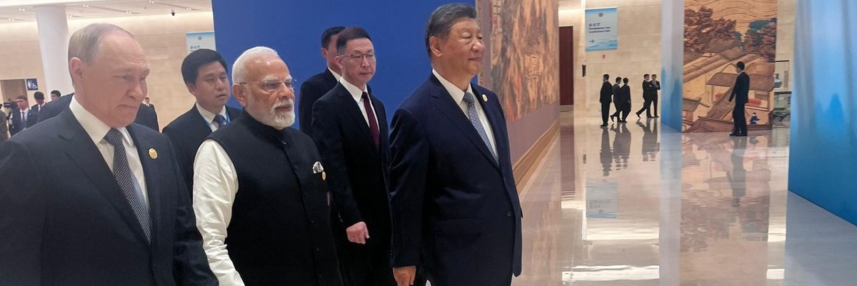 President Vladimir Putin, Prime Minister Narendra Modi and President Xi Jinping together at SCO Summit