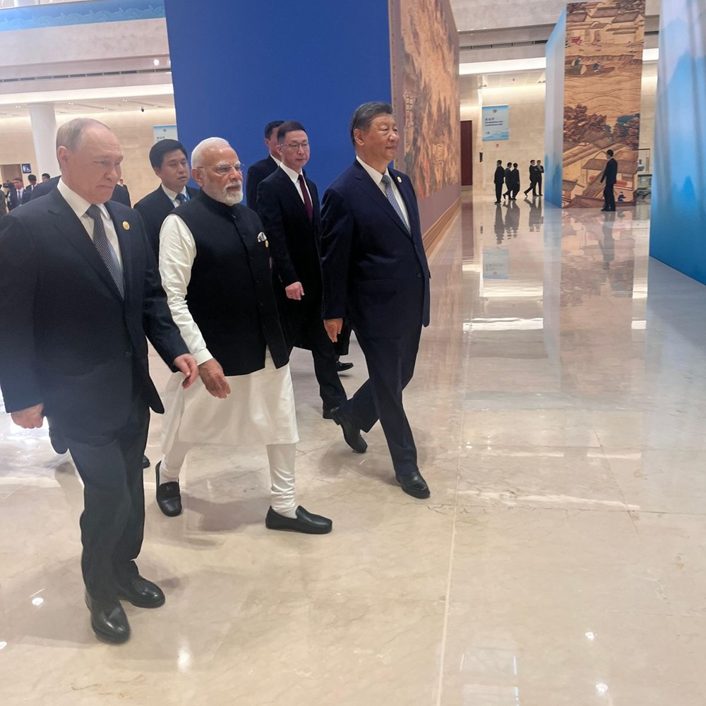 President Vladimir Putin, Prime Minister Narendra Modi and President Xi Jinping together at SCO Summit