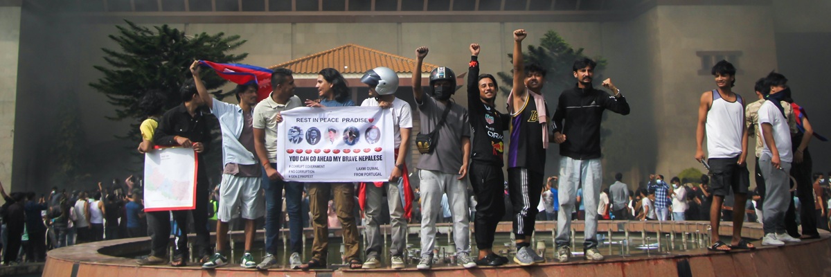 9th September 2025. Kathmandu, Nepal. Gen Z moment destruction in the parliament of Nepal, protest against corrupted Nepalese government and the banned of social media.