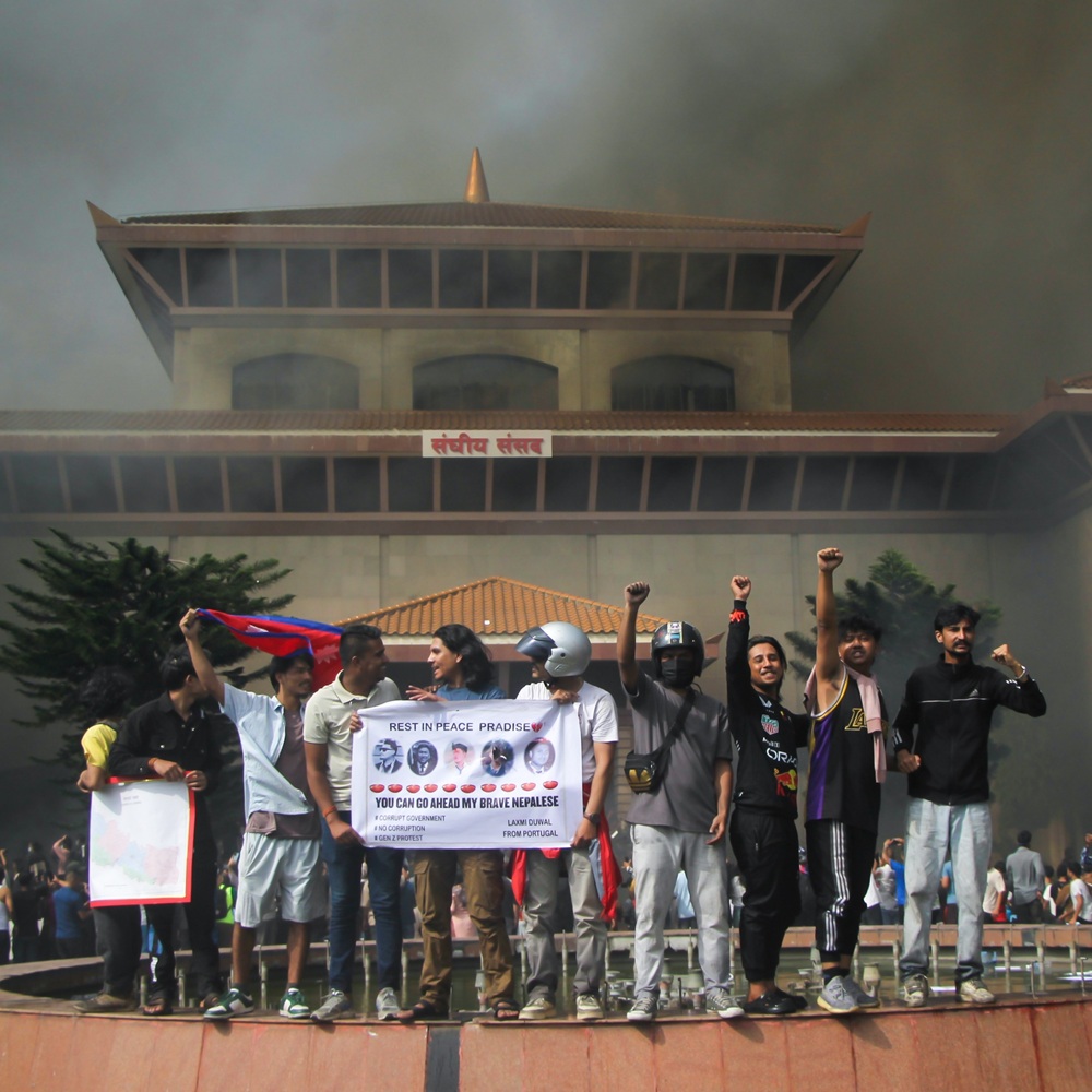 9th September 2025. Kathmandu, Nepal. Gen Z moment destruction in the parliament of Nepal, protest against corrupted Nepalese government and the banned of social media.