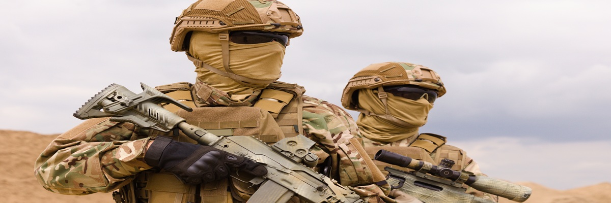Two special forces soldiers close-up, military anti-terrorism operations concept