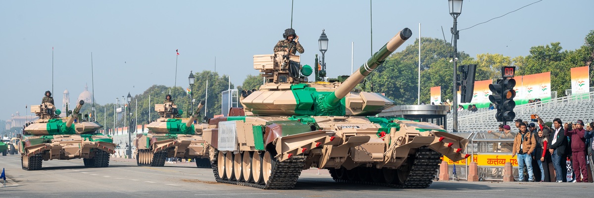 New Delhi, India, Jan 20 2025: Indian Army's T-90 Bhishma is a modern main battle tank (MBT) participating in the rehearsal for the Republic Day Parade 2025 at Kartavya Path, 