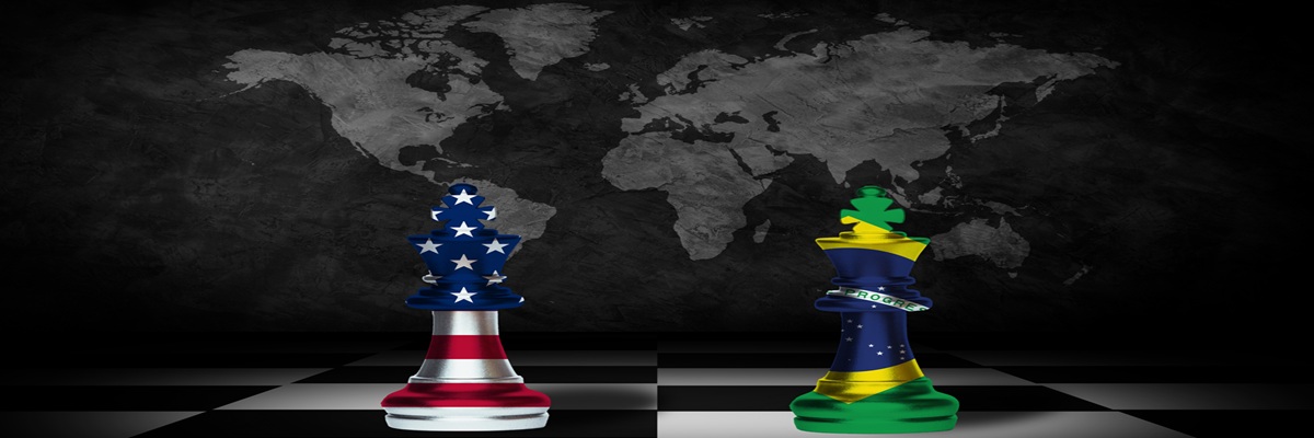 Brazil and USA relations, chess pawns with national flags - 3D illustration