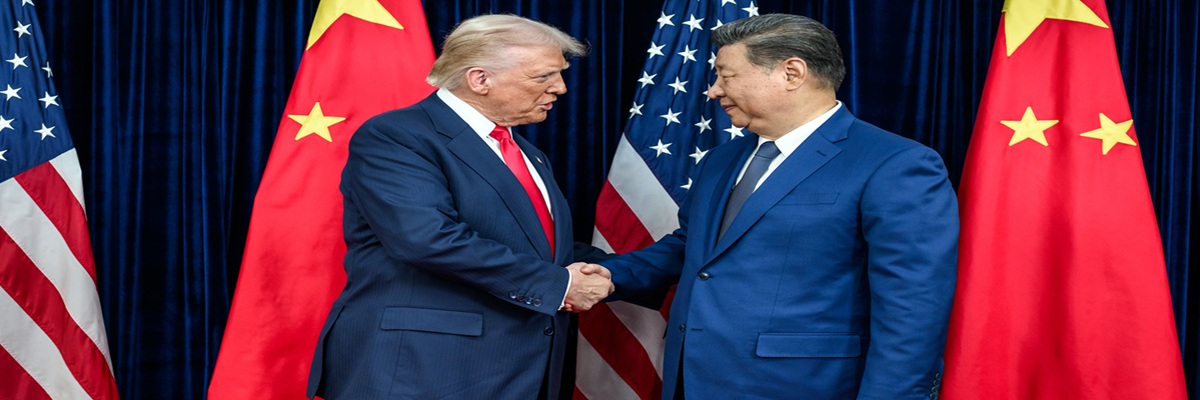 President Donald Trump greets Chinese President Xi Jinping before a bilateral meeting at the Gimhae International Airport terminal, Thursday, October 30, 2025, in Busan, South Korea. (Official White House Photo by Daniel Torok)