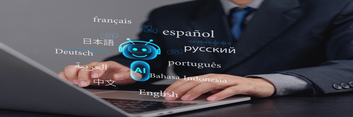 Digital chatbot interface translating several global languages, representing multilingual AI technology in customer service. business communication systems
