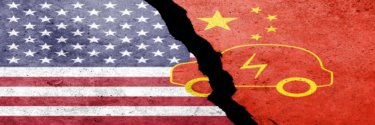 Electric car made in China. Duty for EV cars made in China. Trade, tariffs, duty and customs war