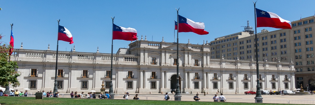 SANTIAGO DE CHILE, CHILE - JANUARY 26, 2018: View of the presidential palace, known as La Moneda, in Santiago, Chile. This palace was bombed in the coup of 1973