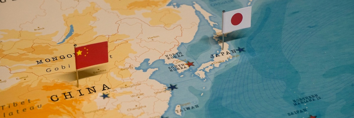 The Map and Flag of China and Japan.
